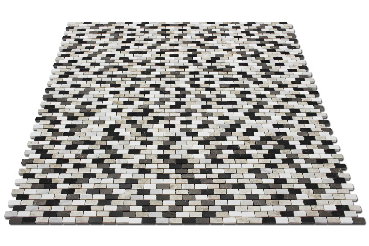 EMPERADOR: Silver Shadow, Tarus Black, Milas White Marble 5/8"X1 1/4" Adriatica Mosaic (12"x12"x3/8" | honed, polished)