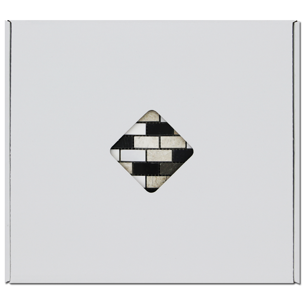 EMPERADOR: Silver Shadow, Tarus Black, Milas White Marble 5/8"X1 1/4" Adriatica Mosaic (12"x12"x3/8" | honed, polished)