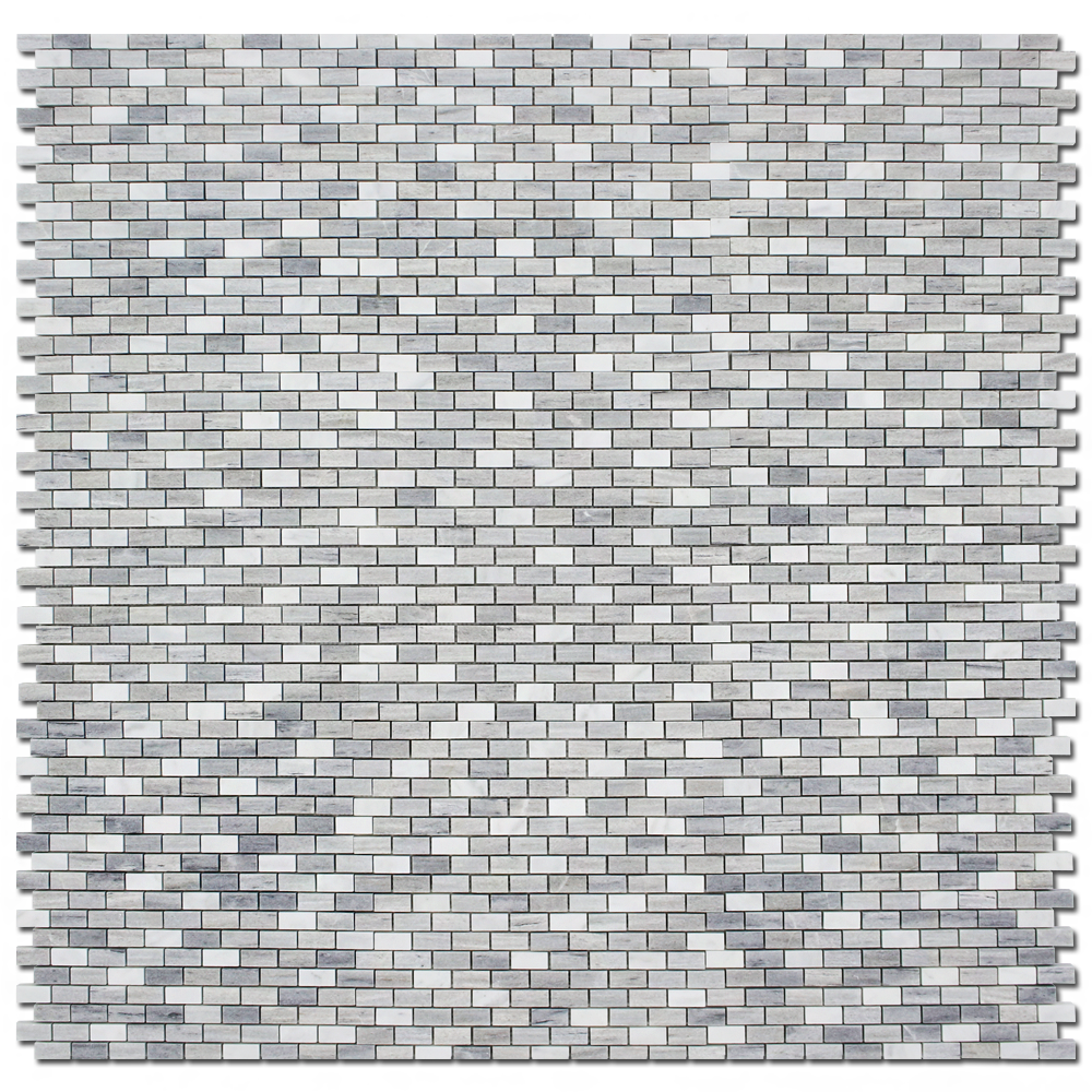 SOLTO WHITE: Tempesta Marble 5/8"X1 1/4" Adriatica Mosaic (12"x12"x3/8" | honed, polished)