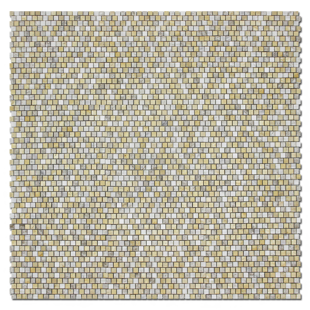 BOTTICINO: Ivory Light, Silver Shadow Marble & Travertine 5/8"X5/8" Adriatica Mosaic (12"x12"x3/8" | honed, polished)