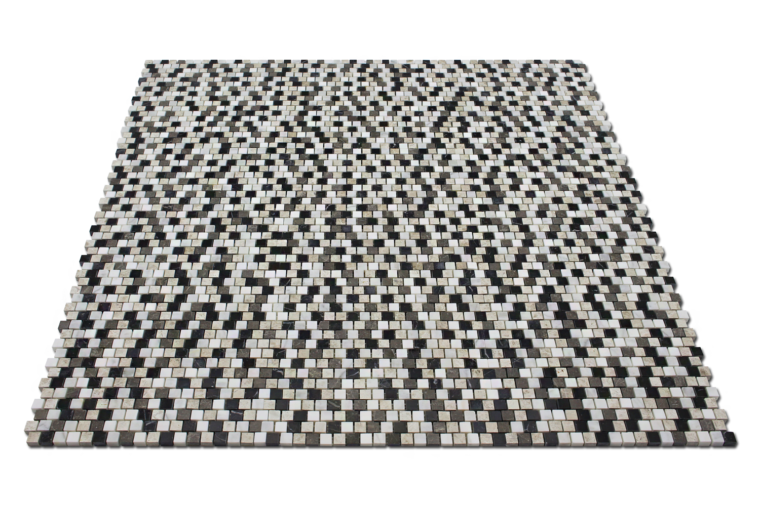 EMPERADOR: Silver Shadow, Tarus Black, Milas White Marble 5/8"X5/8" Adriatica Mosaic (12"x12"x3/8" | honed, polished)