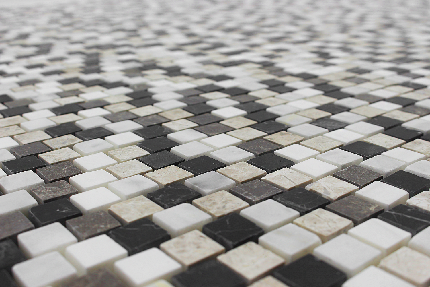 EMPERADOR: Silver Shadow, Tarus Black, Milas White Marble 5/8"X5/8" Adriatica Mosaic (12"x12"x3/8" | honed, polished)