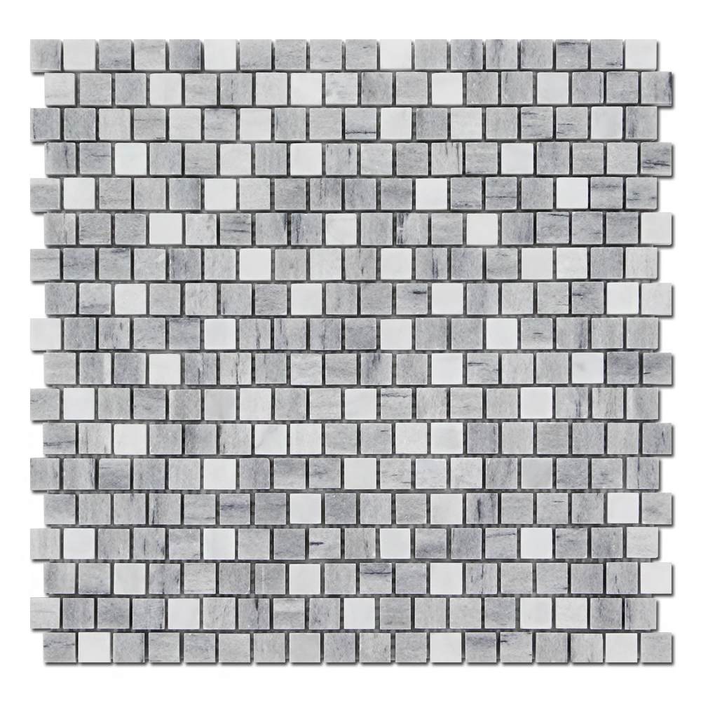 SOLTO WHITE: Tempesta Marble 5/8"X5/8" Adriatica Mosaic (12"x12"x3/8" | honed, polished)