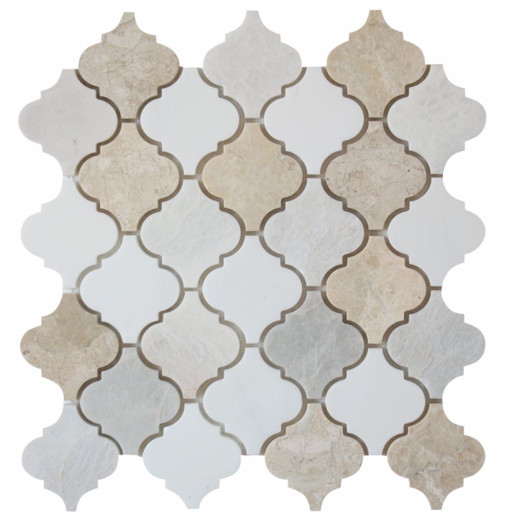 BIANCO VENATO: Iceberg, Karya Royal Marble Arabesque Mosaic (12"x12"x3/8" | polished)