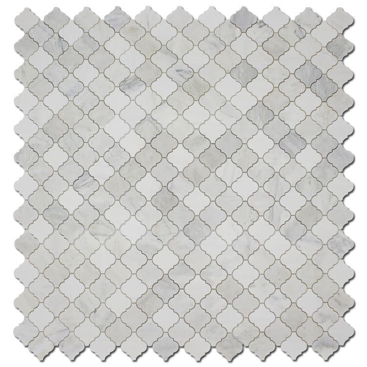 BIANCO VENATO: Iceberg, Imperial White Marble Arabesque Mosaic (12"x12"x3/8" | polished)