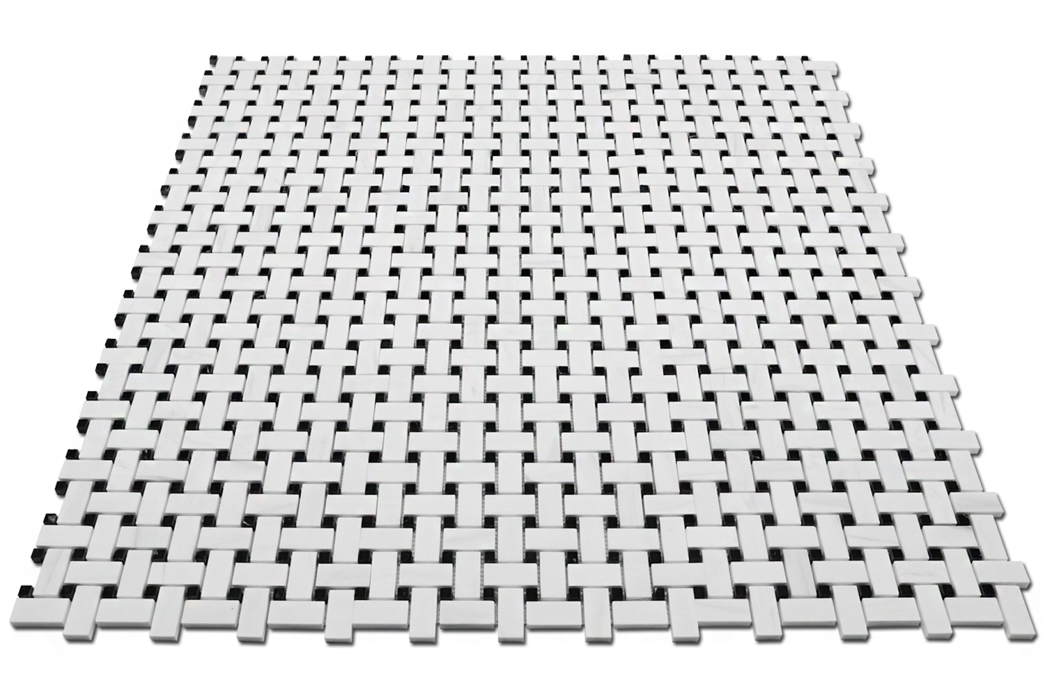 BIANCO VENATO: China Black Dolomite Basketweave Mosaic (12"x12"x3/8" | polished)