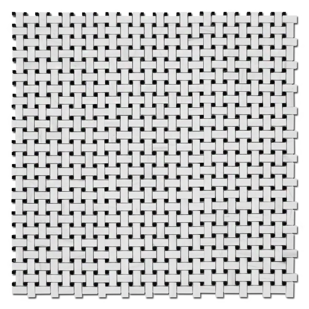 BIANCO VENATO: China Black Dolomite Basketweave Mosaic (12"x12"x3/8" | honed)