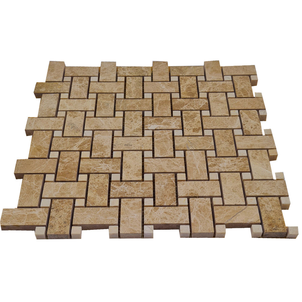 EMPERADOR: Crema Nouva Marble Basketweave Mosaic (12"x12"x3/8" | polished)