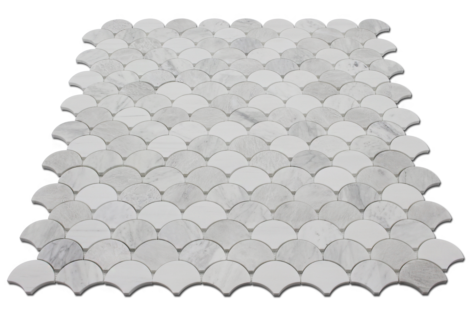 BIANCO VENATO: Iceberg, Imperial White Marble Fish Scale Mosaic (11 1/2"x12 1/4"x3/8" | polished)