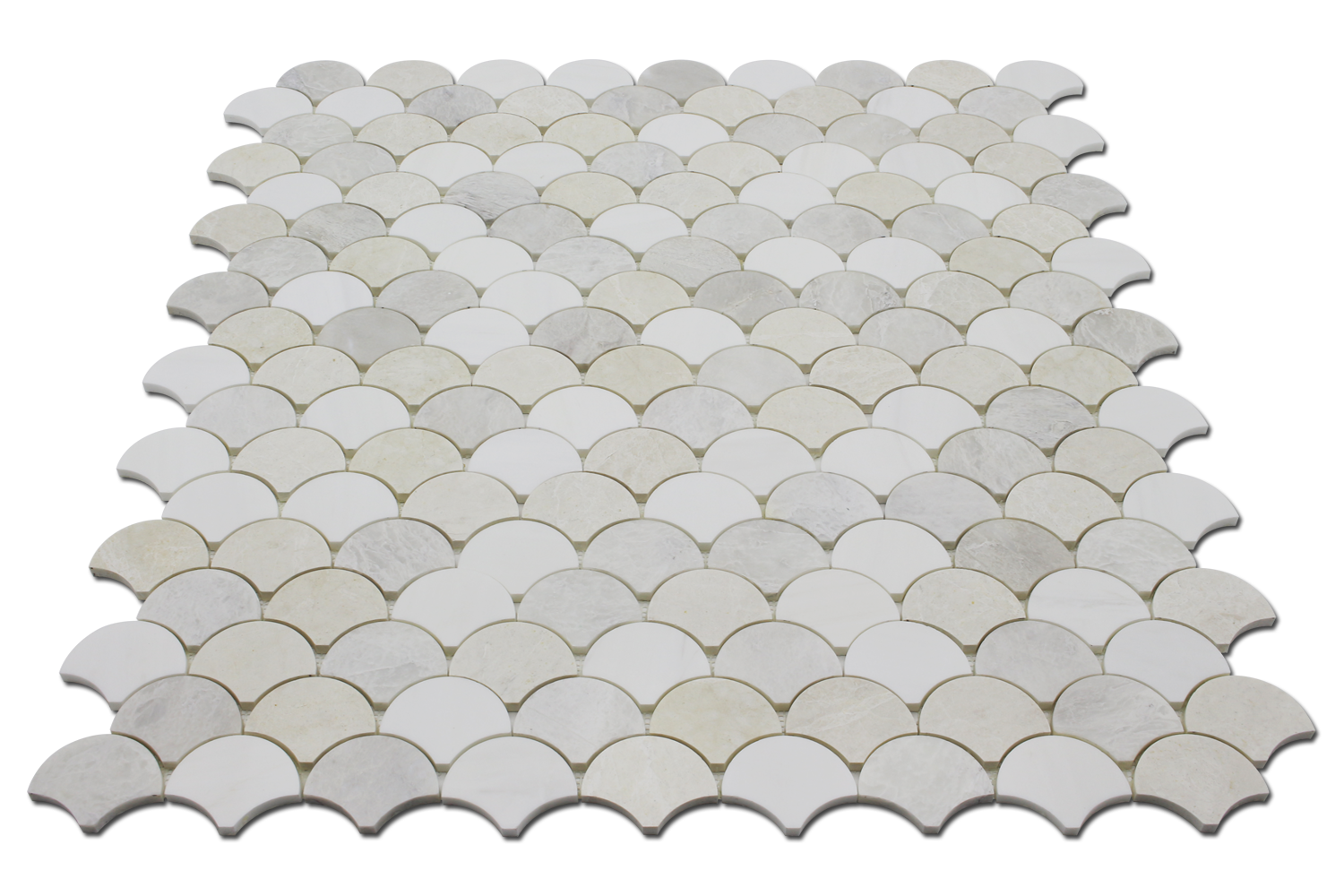 BIANCO VENATO: Iceberg, Vanilla Marble & Dolomite Fish Scale Mosaic (11 1/2"x12 1/4"x3/8" | polished)