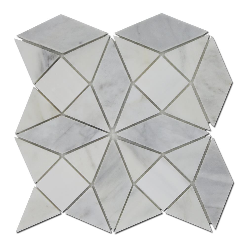 BIANCO VENATO: Imperial White Dolomite Kaleidoscope Mosaic (11"x11"x3/8" | polished)