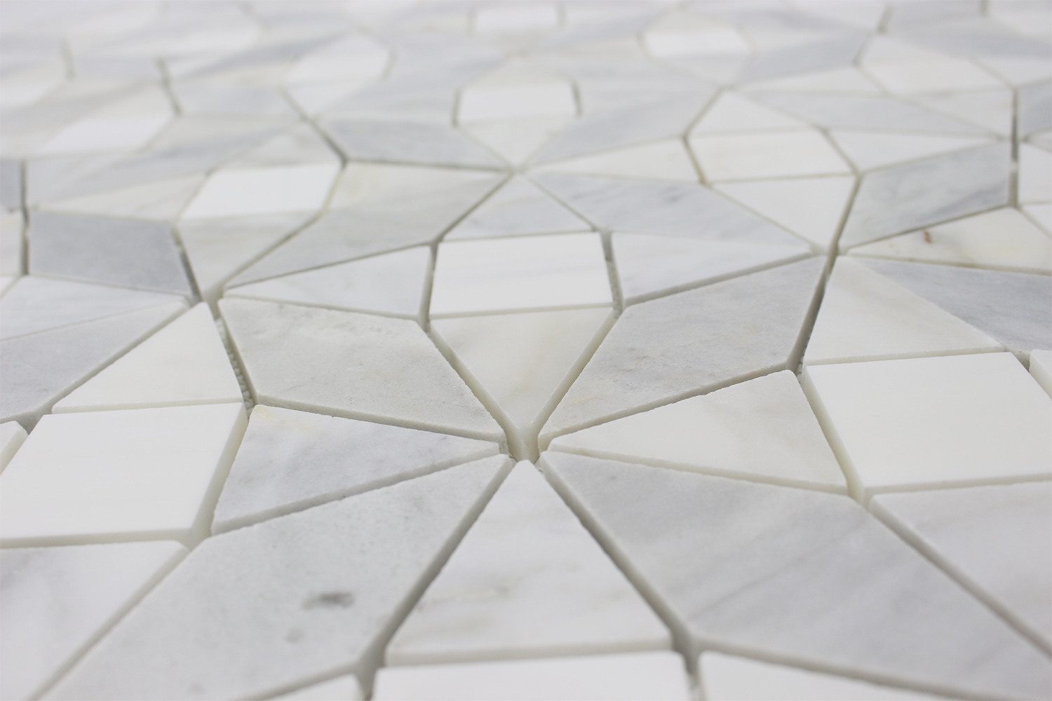 BIANCO VENATO: Imperial White Dolomite Kaleidoscope Mosaic (11"x11"x3/8" | polished)