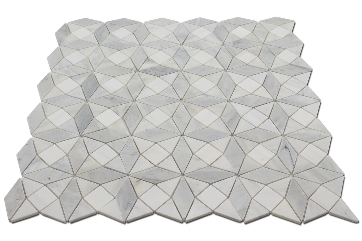 BIANCO VENATO: Imperial White Dolomite Kaleidoscope Mosaic (11"x11"x3/8" | polished)