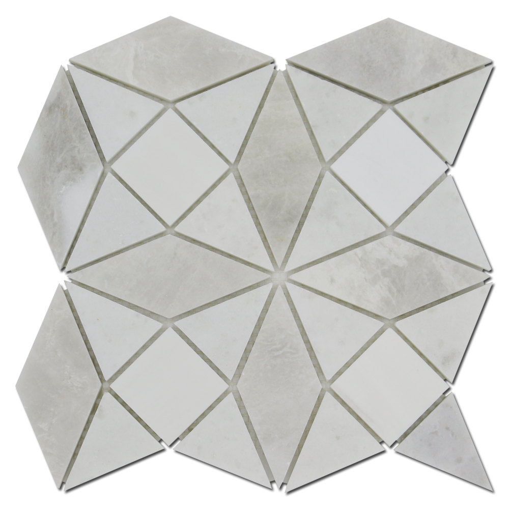 BIANCO VENATO: Iceberg Dolomite Kaleidoscope Mosaic (11"x11"x3/8" | polished)