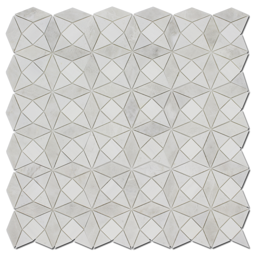 BIANCO VENATO: Iceberg Dolomite Kaleidoscope Mosaic (11"x11"x3/8" | polished)