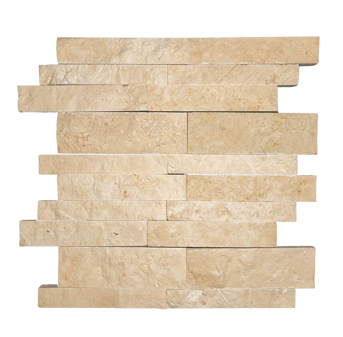 IVORY LIGHT: Travertine Ledgestone Mosaic (12"x12"x3/4"-1" | splitface)