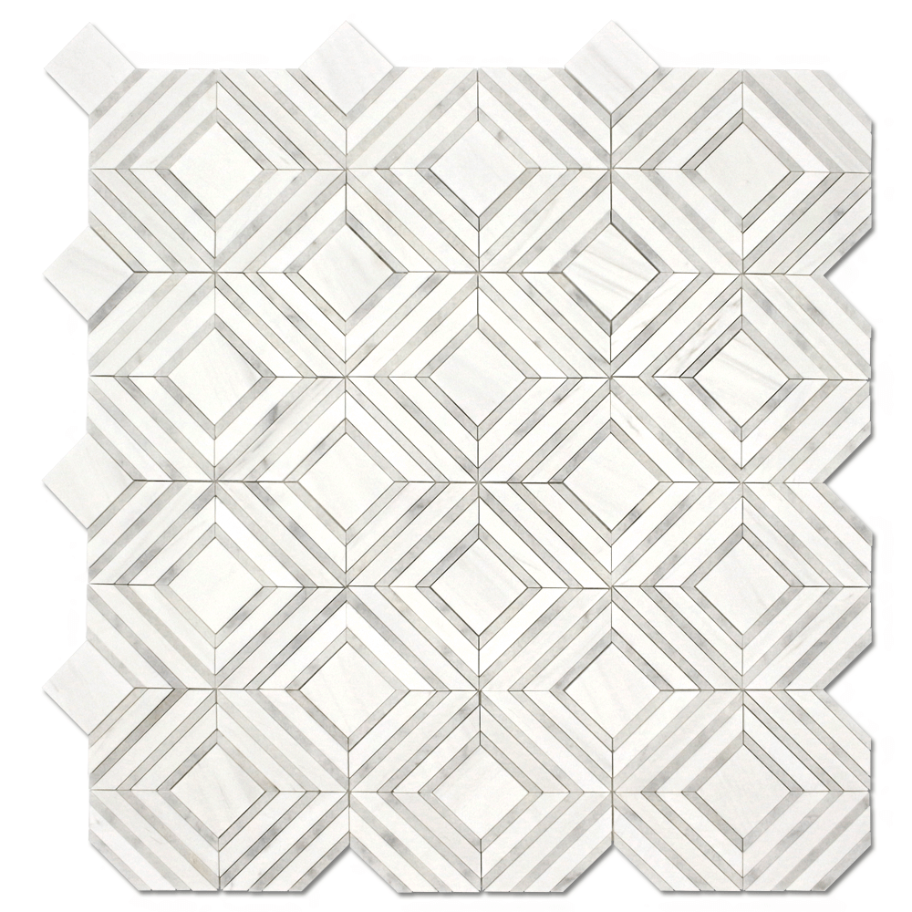 BIANCO VENATO: Milas White Marble Maze Mosaic (11 1/16"x13 7/16"x3/8" | polished)