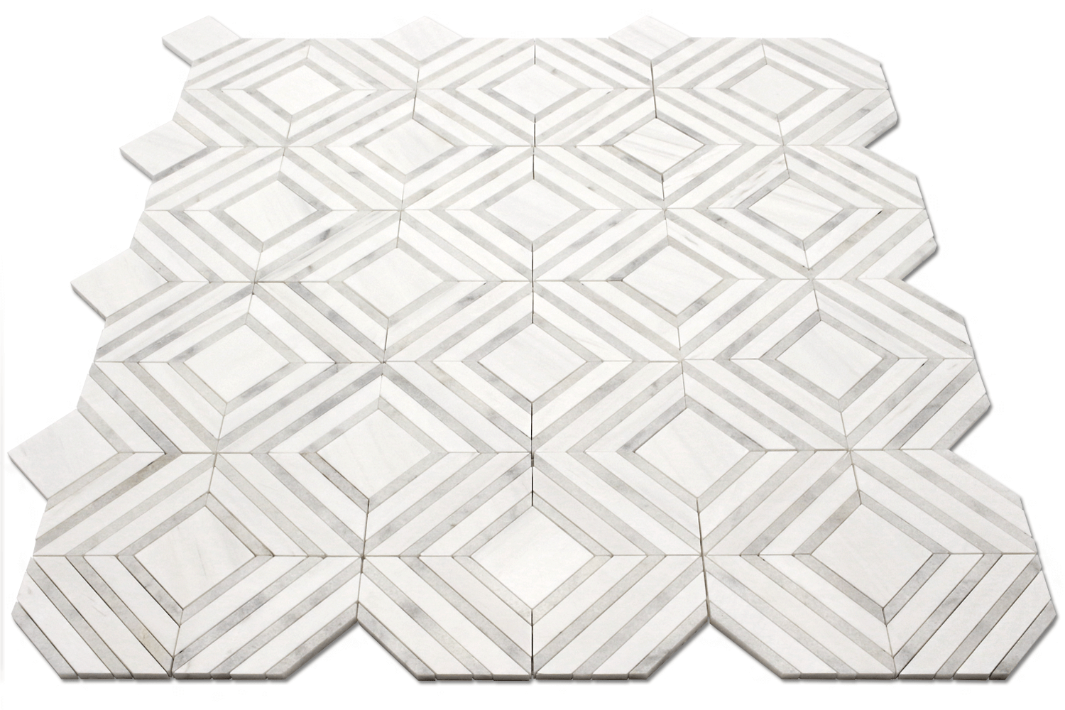 BIANCO VENATO: Milas White Marble Maze Mosaic (11 1/16"x13 7/16"x3/8" | polished)