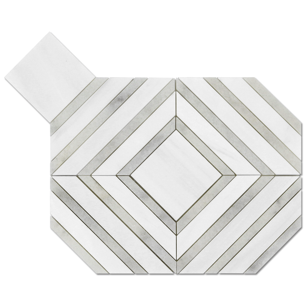 BIANCO VENATO: Milas White Marble Maze Mosaic (11 1/16"x13 7/16"x3/8" | polished)