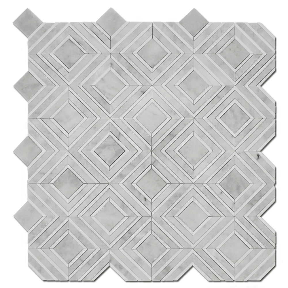 MILAS WHITE: Bianco Venato Marble Maze Mosaic (11 1/16"x13 7/16"x3/8" | polished)