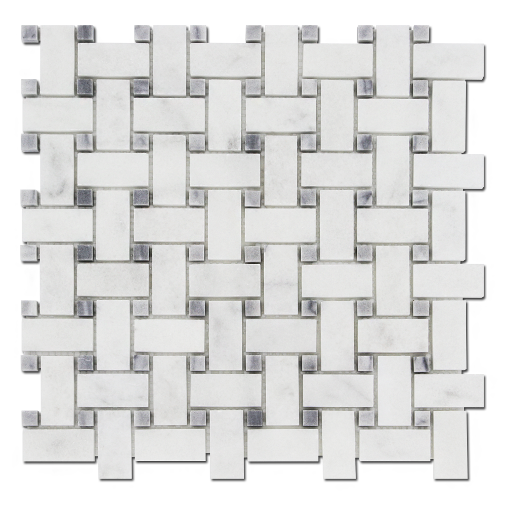 MILAS WHITE: Bardiglio Marble Basketweave Mosaic (12"x12"x3/8" | honed)