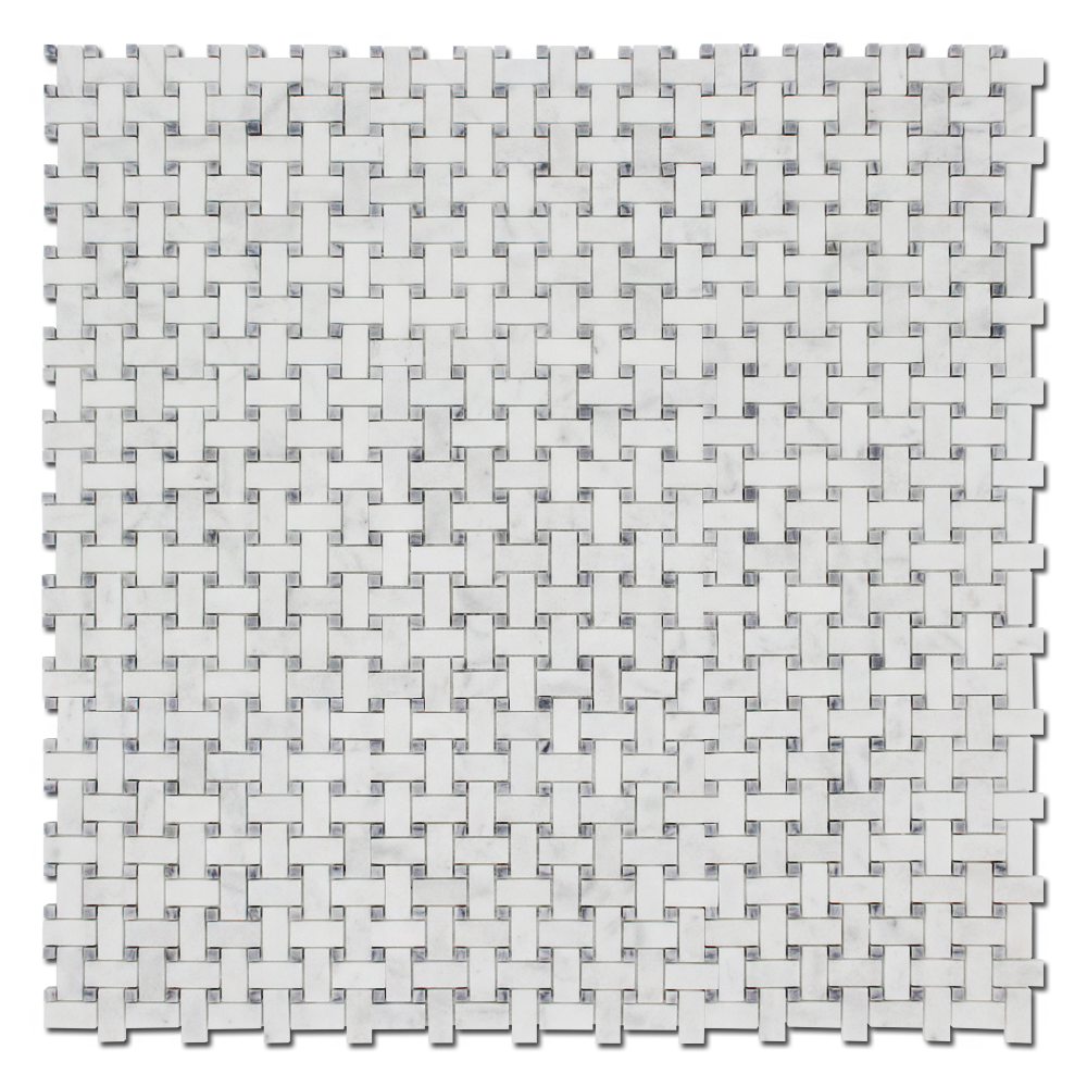 MILAS WHITE: Bardiglio Marble Basketweave Mosaic (12"x12"x3/8" | honed)