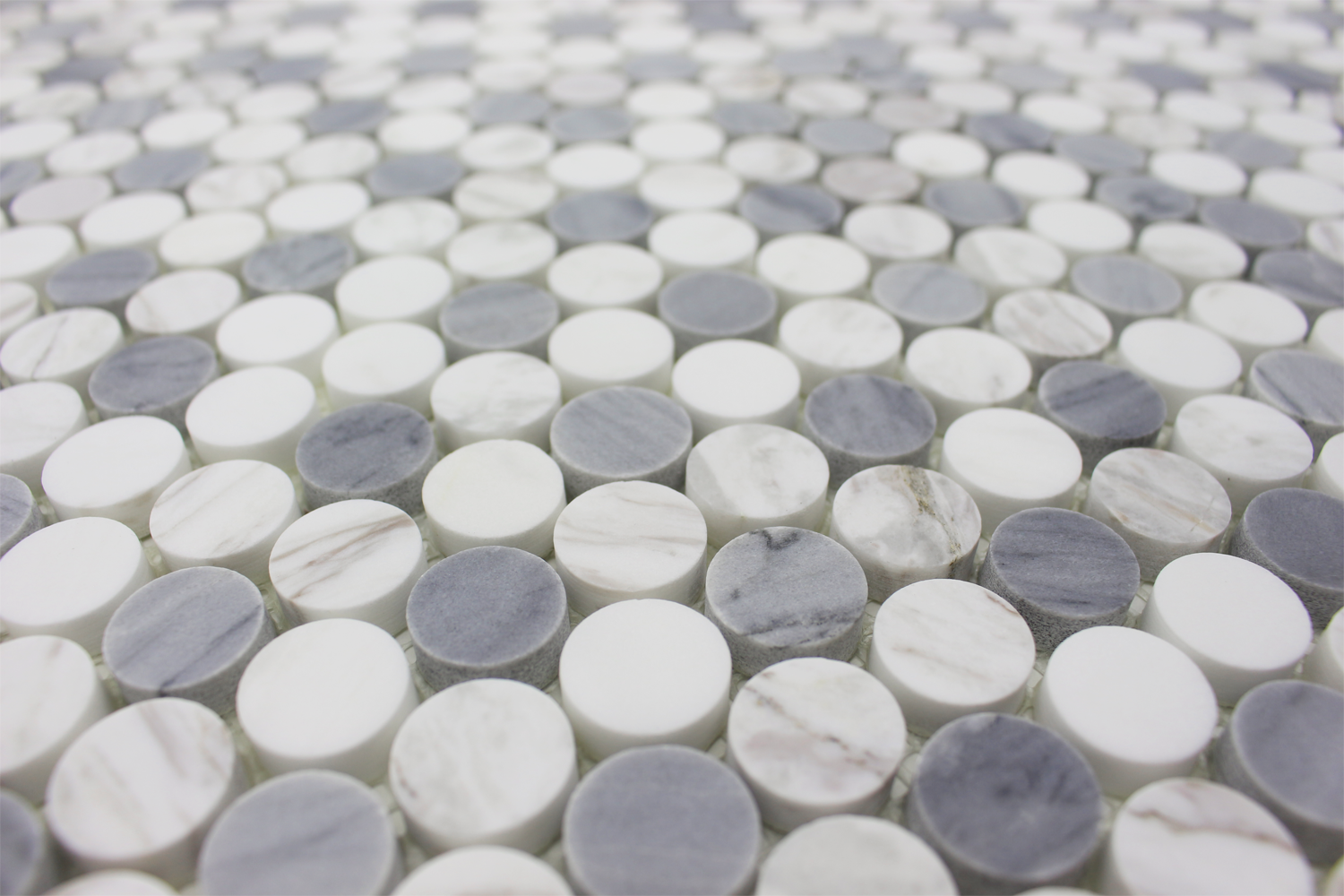 BARDIGLIO: Bianco Venato Marble & Dolomite 1" Penny Round Mosaic (12"x12"x1/4" | honed)