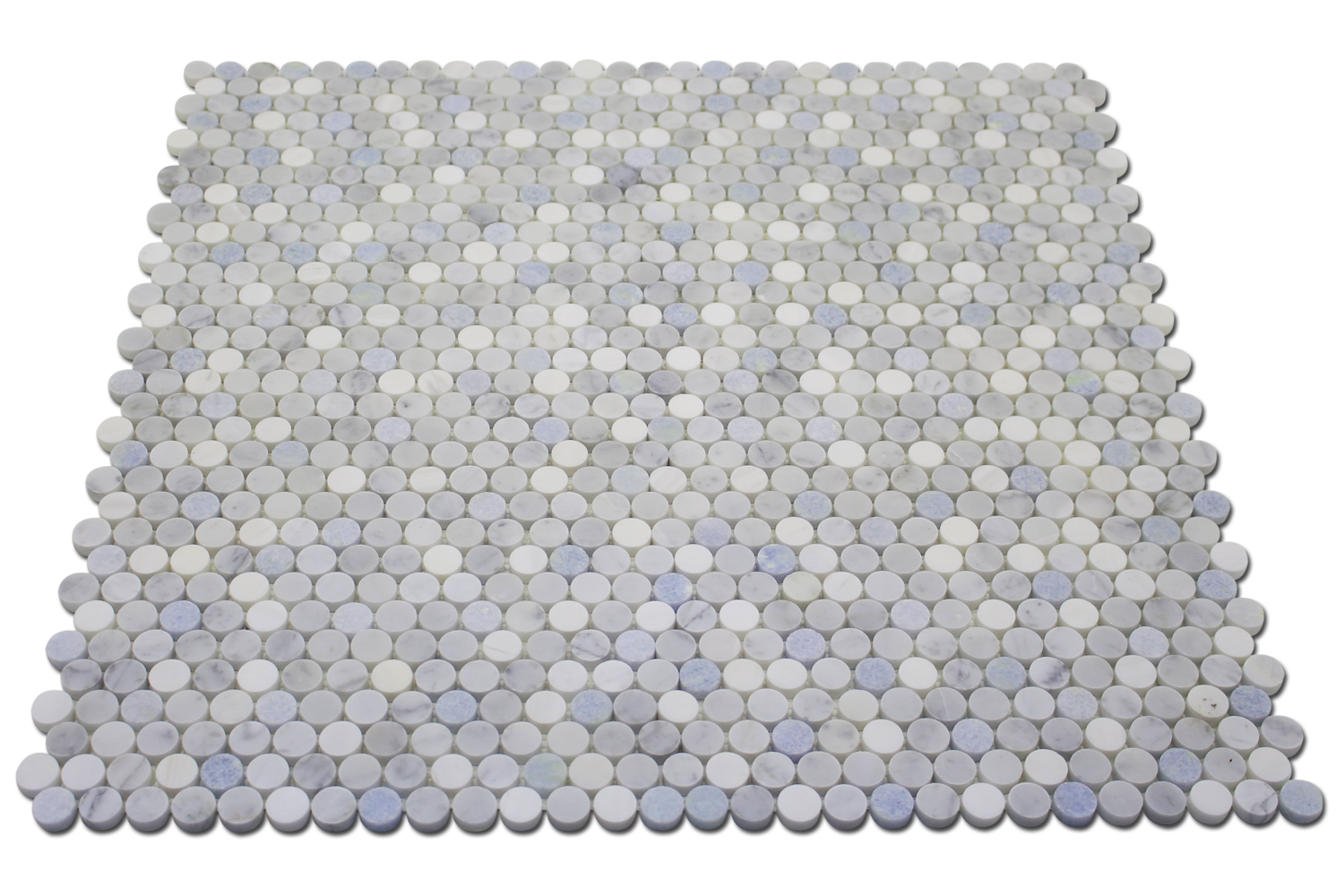 BIANCO VENATO: Carrara, Blue Celeste Marble & Dolomite 1" Penny Round Mosaic (12"x12"x1/4" | honed)