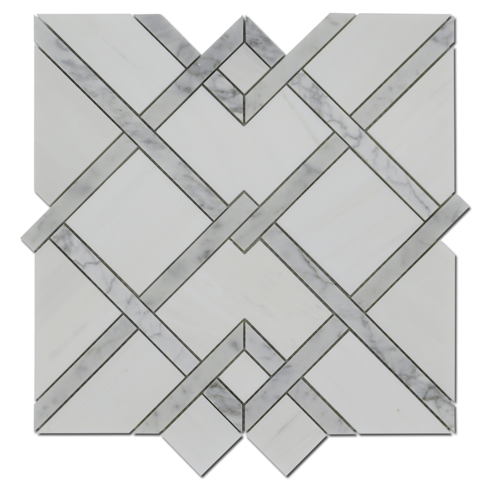 BIANCO VENATO: Carrara Marble & Dolomite Piazza Mosaic (12 3/4"x14"x3/8" | polished)