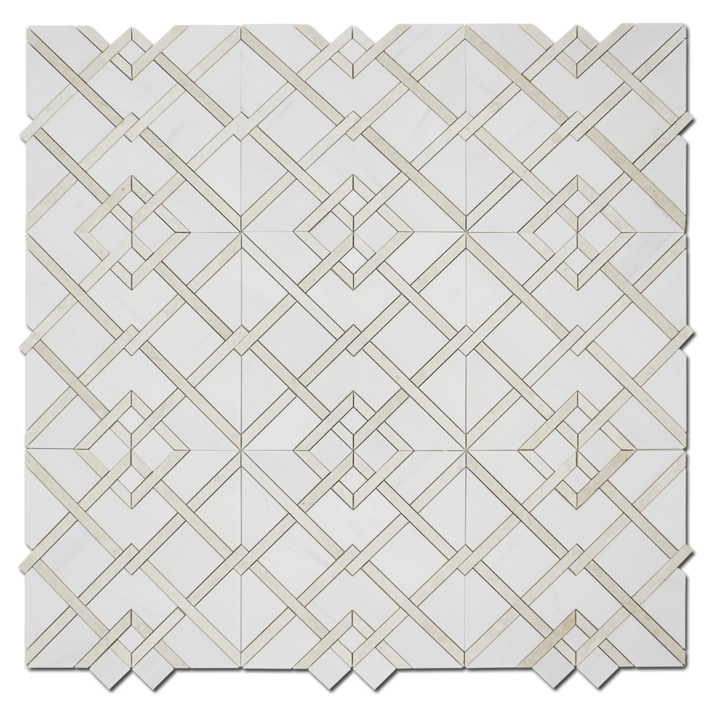 BIANCO VENATO: Perla Marble Piazza Mosaic (12 3/4"x14"x3/8" | polished)