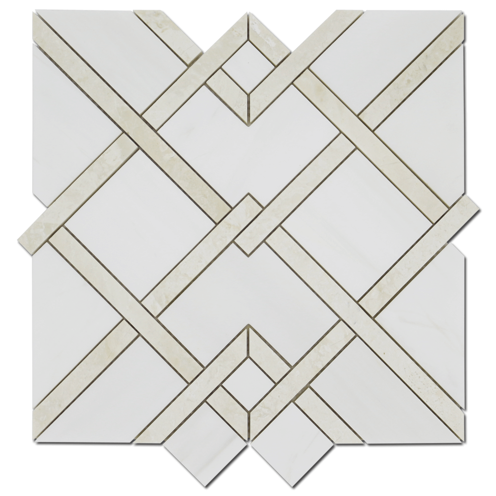 BIANCO VENATO: Perla Marble Piazza Mosaic (12 3/4"x14"x3/8" | polished)