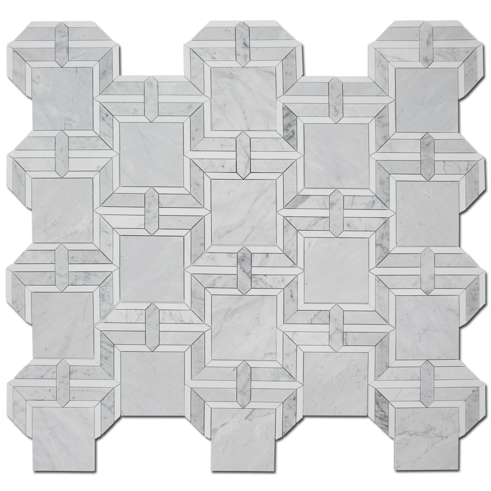 CARRARA: Bianco Venato Marble & Dolomite Rhapsody Mosaic (10 1/2"x11"x3/8" | polished)