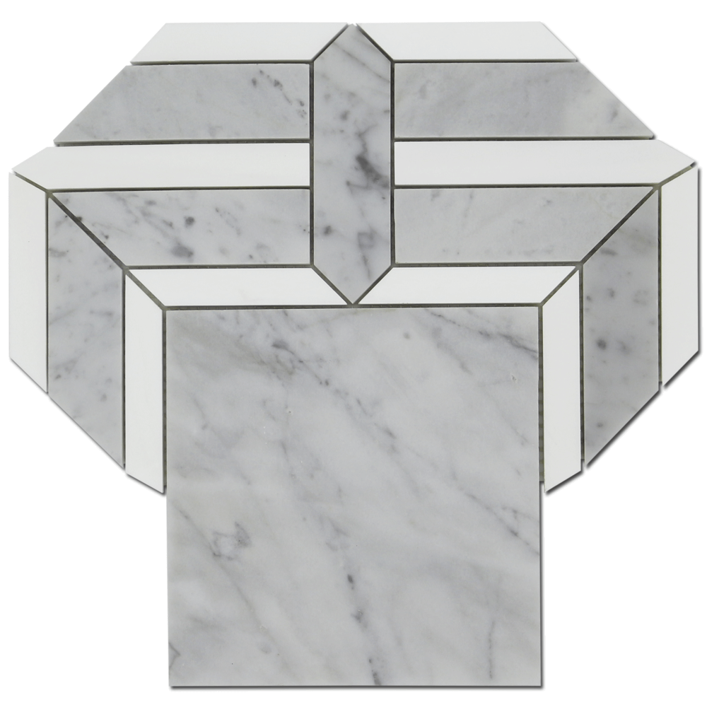 CARRARA: Bianco Venato Marble & Dolomite Rhapsody Mosaic (10 1/2"x11"x3/8" | polished)