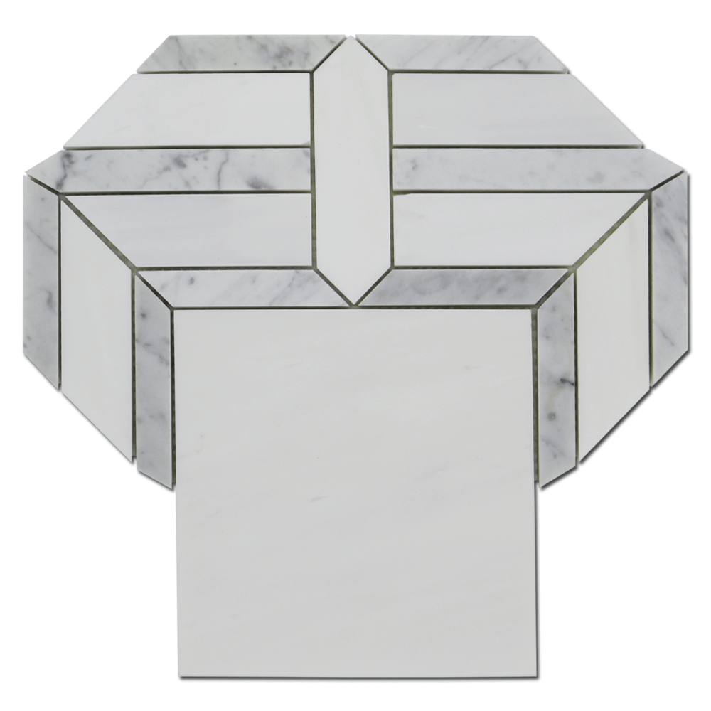 BIANCO VENATO: Carrara Marble & Dolomite Rhapsody Mosaic (10 1/2"x11"x3/8" | polished)