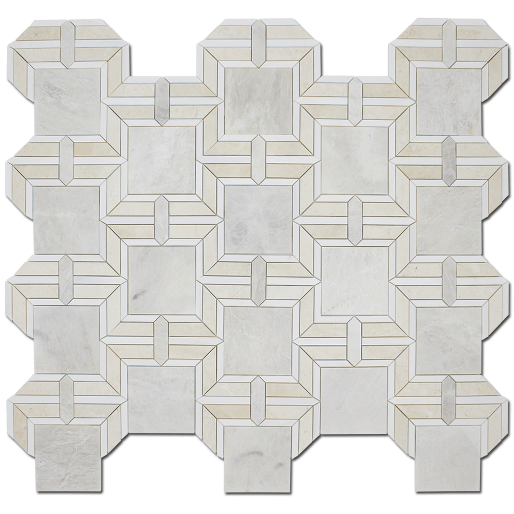 ICEBERG: Perla, Bianco Venato Marble Rhapsody Mosaic (10 1/2"x11"x3/8" | polished)