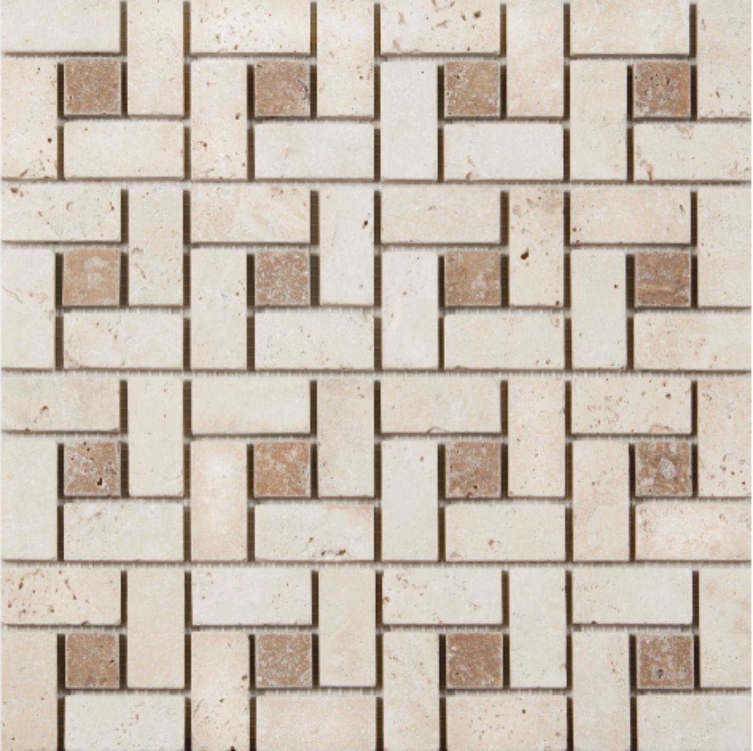 IVORY LIGHT: Travertine Target Mosaic (12"x12"x3/8" | tumbled)