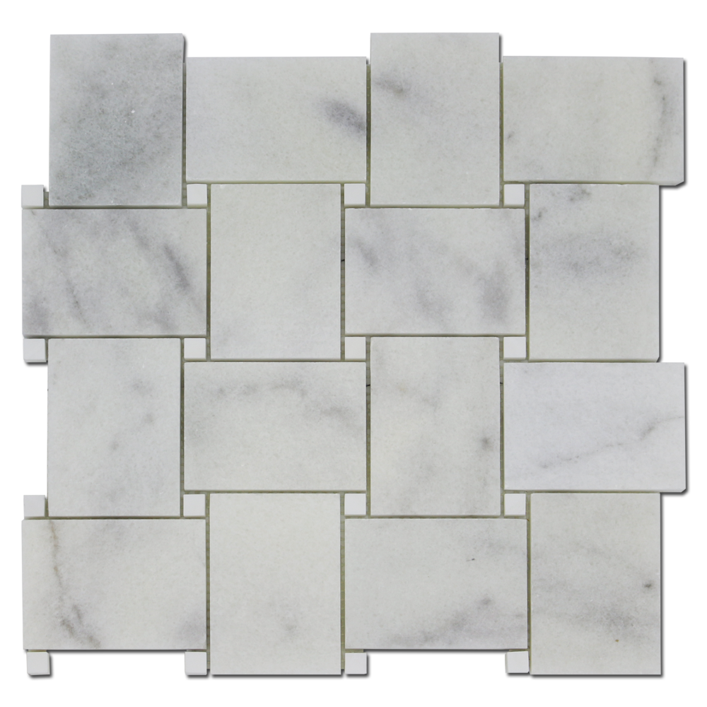 MILAS WHITE: Marble Basketweave Mosaic (12"x12"x3/8" | polished)