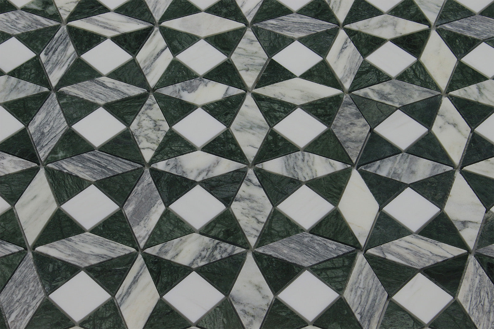 BIANCO VENATO: Teos Green Marble Kaleidoscope Mosaic (11"x11"x3/8" | polished)