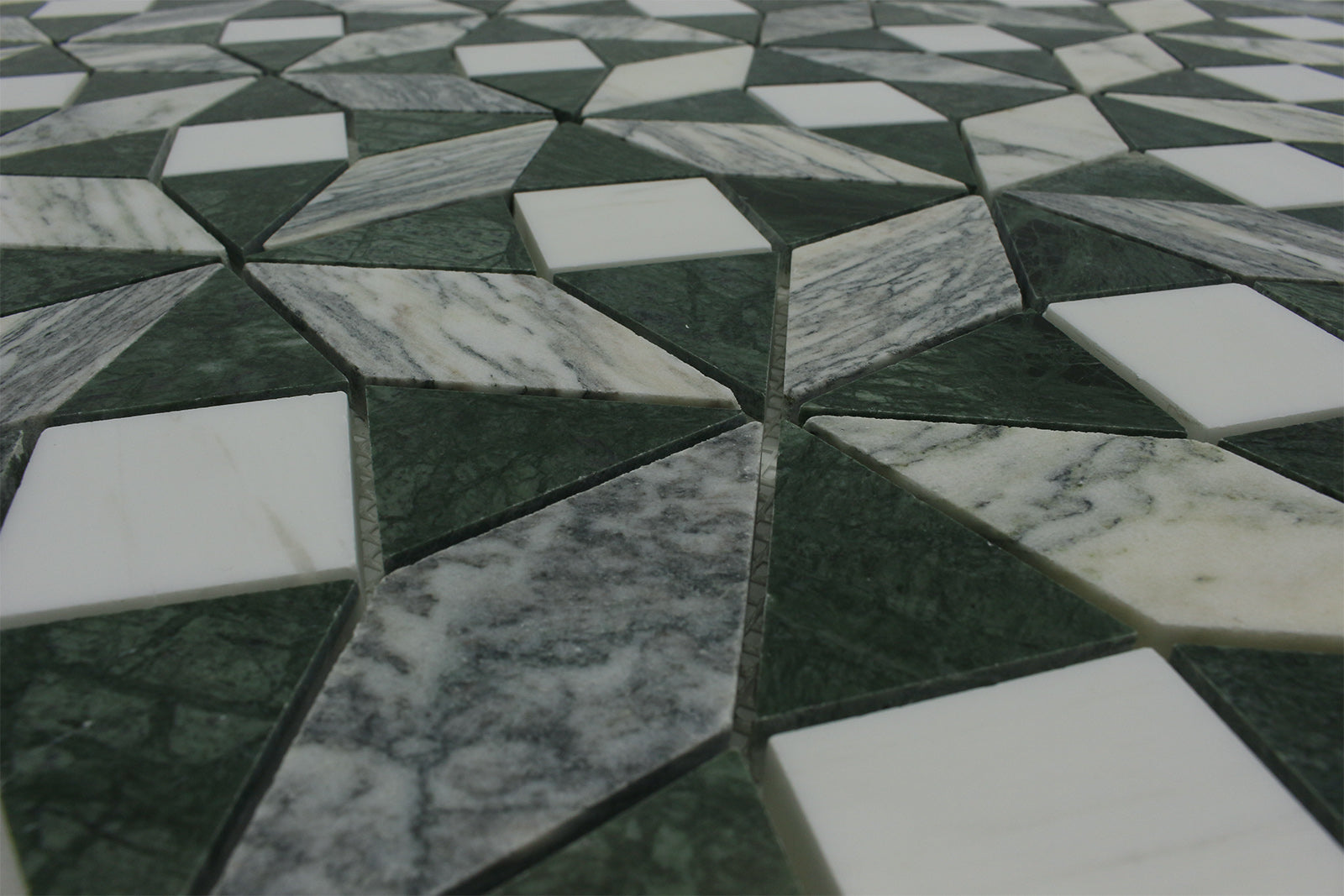 BIANCO VENATO: Teos Green Marble Kaleidoscope Mosaic (11"x11"x3/8" | polished)