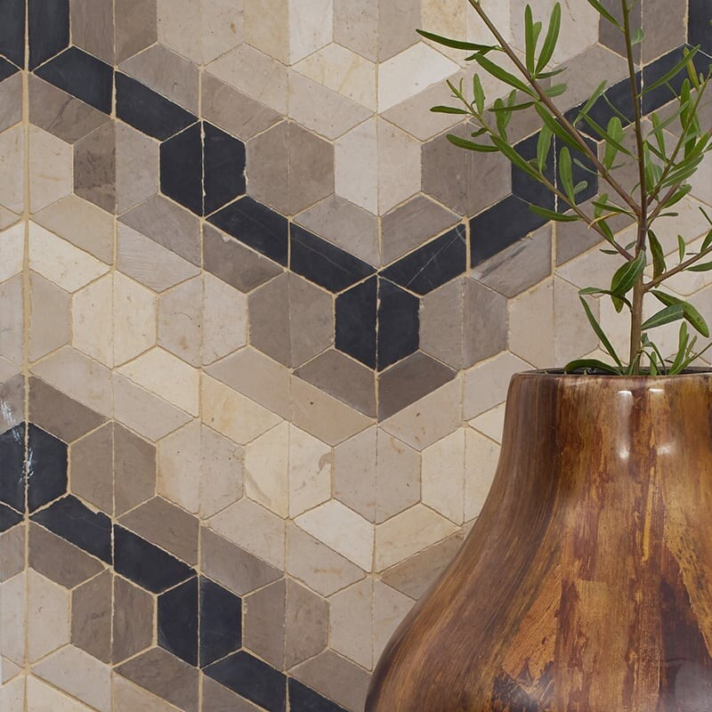 BABA CHIC: Shiri Hexagon Mosaic (honed | 9"x12"x1/4" | straight cut)