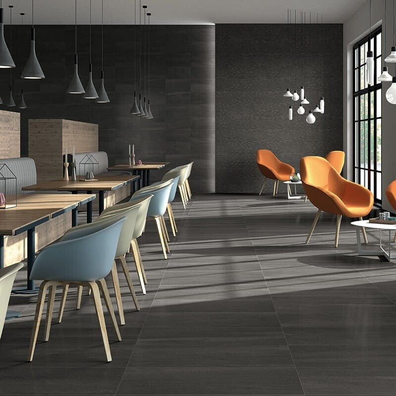 ATELIER PORCELAIN: Black Rectangle Field Tile (honed | 18"x36"x5/16" | straight cut)