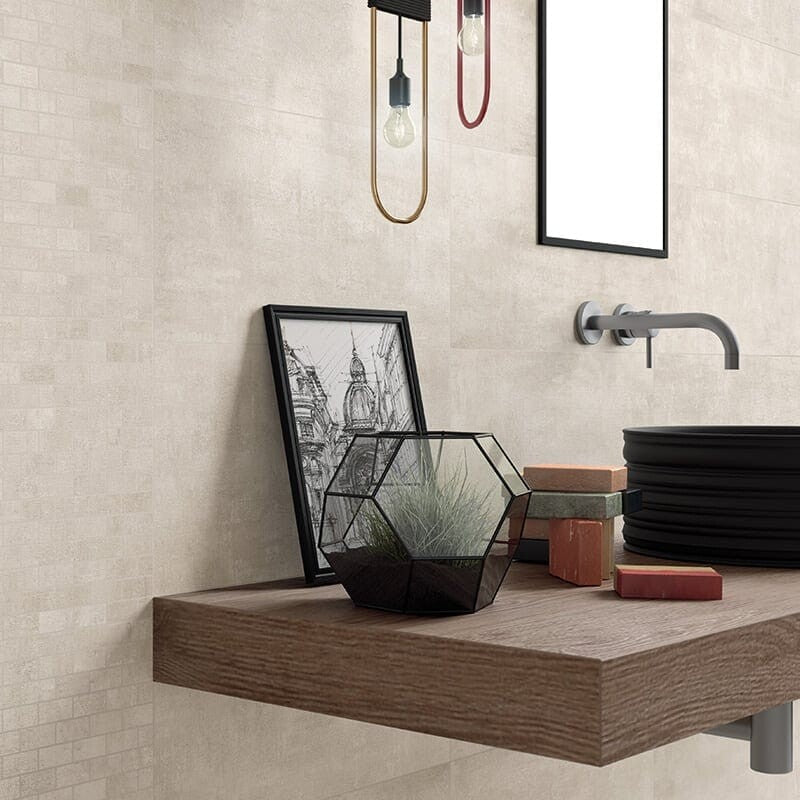 RUNWAY PORCELAIN: Ash Concrete 1X2 Staggered Joint Mosaic (honed | 12"x12"x5/16" | straight cut)