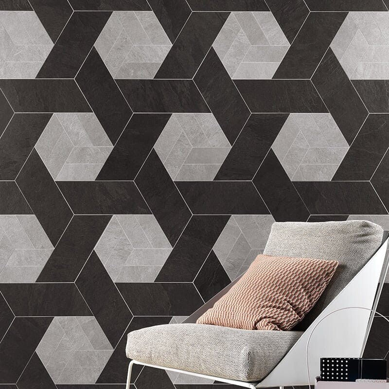 WATERFALL PORCELAIN: Silver Flow Stone Gramma 16 Dx Field Deco Tile (natural | 3"x7"x43/64" | rectified)