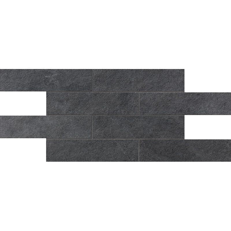 WATERFALL PORCELAIN: Dark Flow Stone 2 3/4X11 1/2 Staggered Joint Mosaic (natural | 12"x24"x3/8" | rectified)