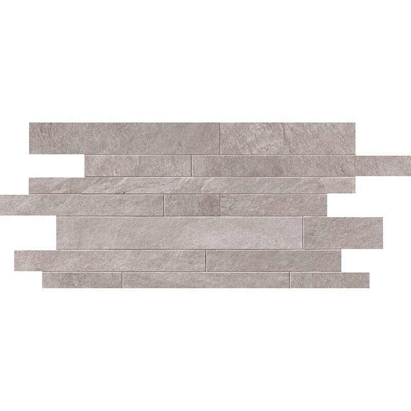 WATERFALL PORCELAIN: Ivory Flow Stone Muretto Random Strip Mosaic (natural | 12"x24"x3/8" | rectified)