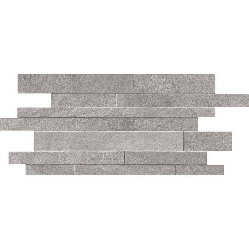 WATERFALL PORCELAIN: Silver Flow Stone Muretto Random Strip Mosaic (natural | 12"x24"x3/8" | rectified)