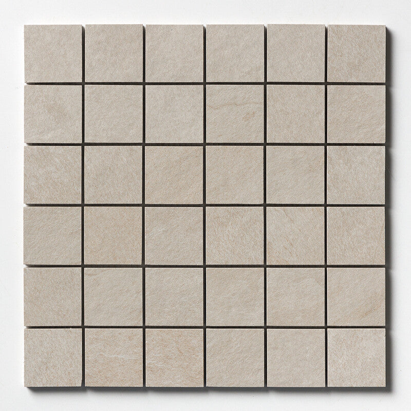 WATERFALL PORCELAIN: Ivory Flow Stone 2X2 Straight Stack Mosaic (natural | 12"x12"x3/8" | rectified)