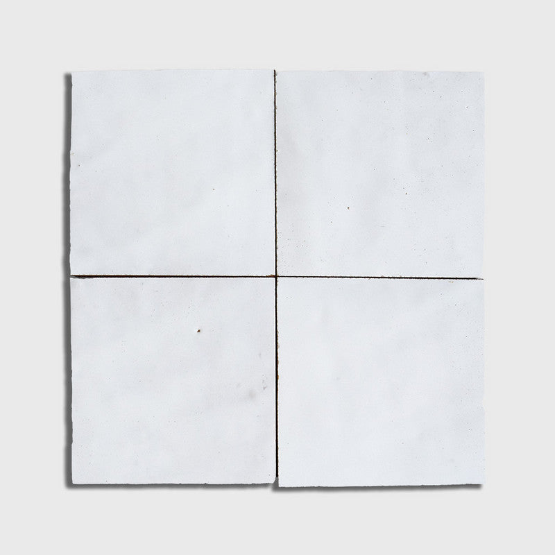 MOROCCAN: Blanc Niege Square Zellige Field Tile (4"x4"x1/2" | glossy)