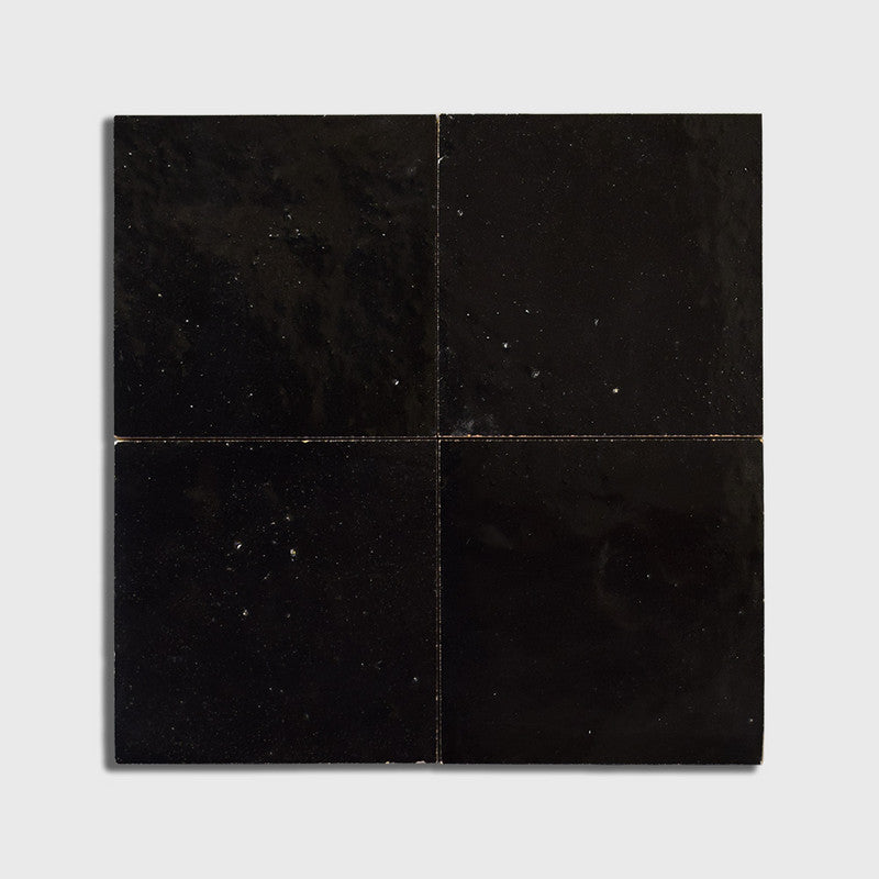 MOROCCAN: Noir Glossy Square Zellige Field Tile (4"x4"x1/2" | glossy)