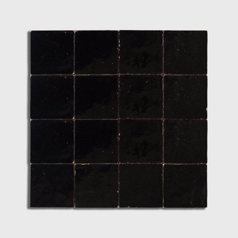 MOROCCAN: Noir 3 Straight Stack Zellige Mosaic (11"x11"x1/4" | glossy)